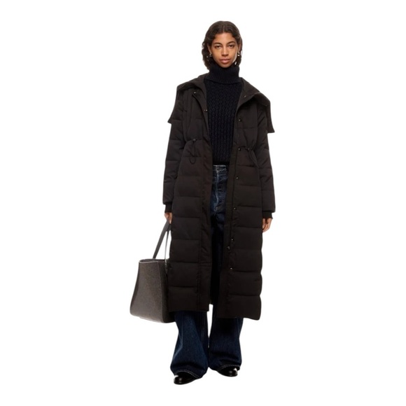 Jason Wu Hooded Long Puffer Coat Zipper & Snap Closure Waist Drawcord Black S - Picture 1 of 13
